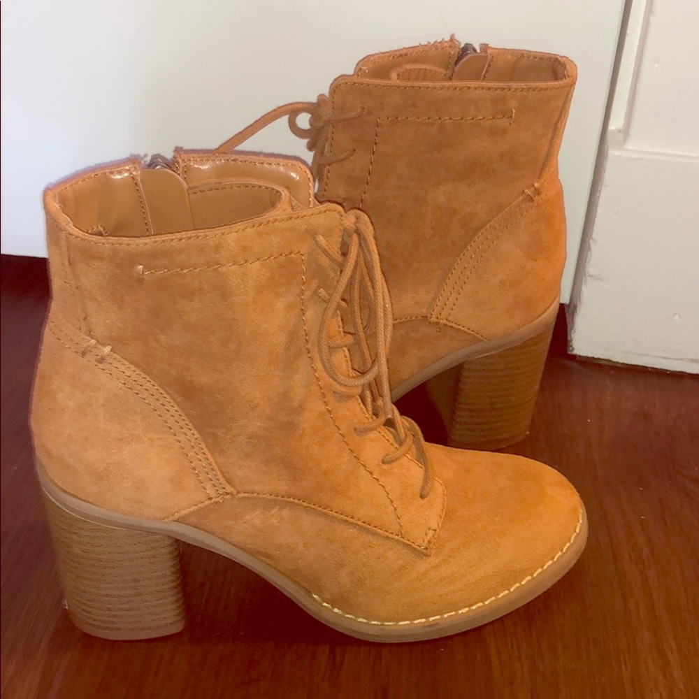 Brown suede lace up booties